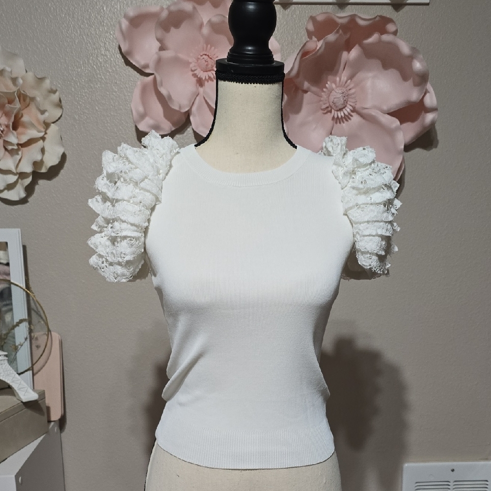 Zara White Textured Sleeve Blouse